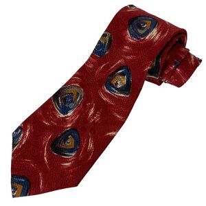 Vintage Christian Dior Mens Necktie Tie Red Blue Silk Abstract Design USA